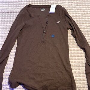 Hollister Dark Brown Button-Up Henley
